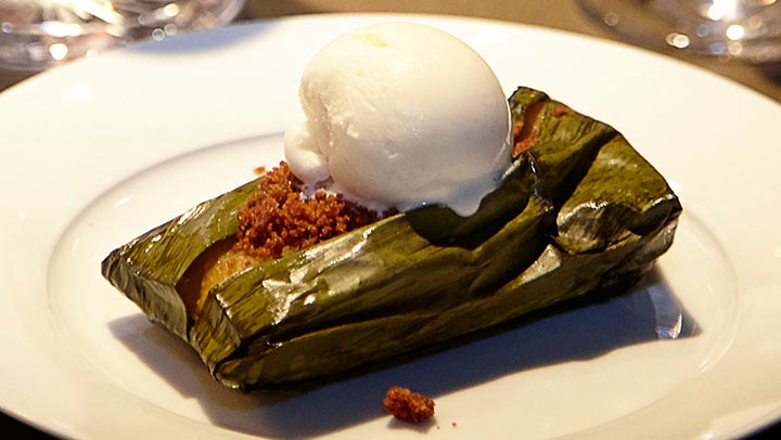 Pumpkin Spice Tamal Topped with Allspice Ice Cream By Enrique Olvera
