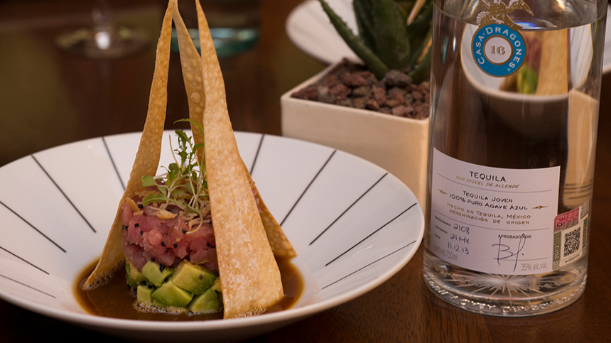 original food combinations: tuna tartar paired with tequila