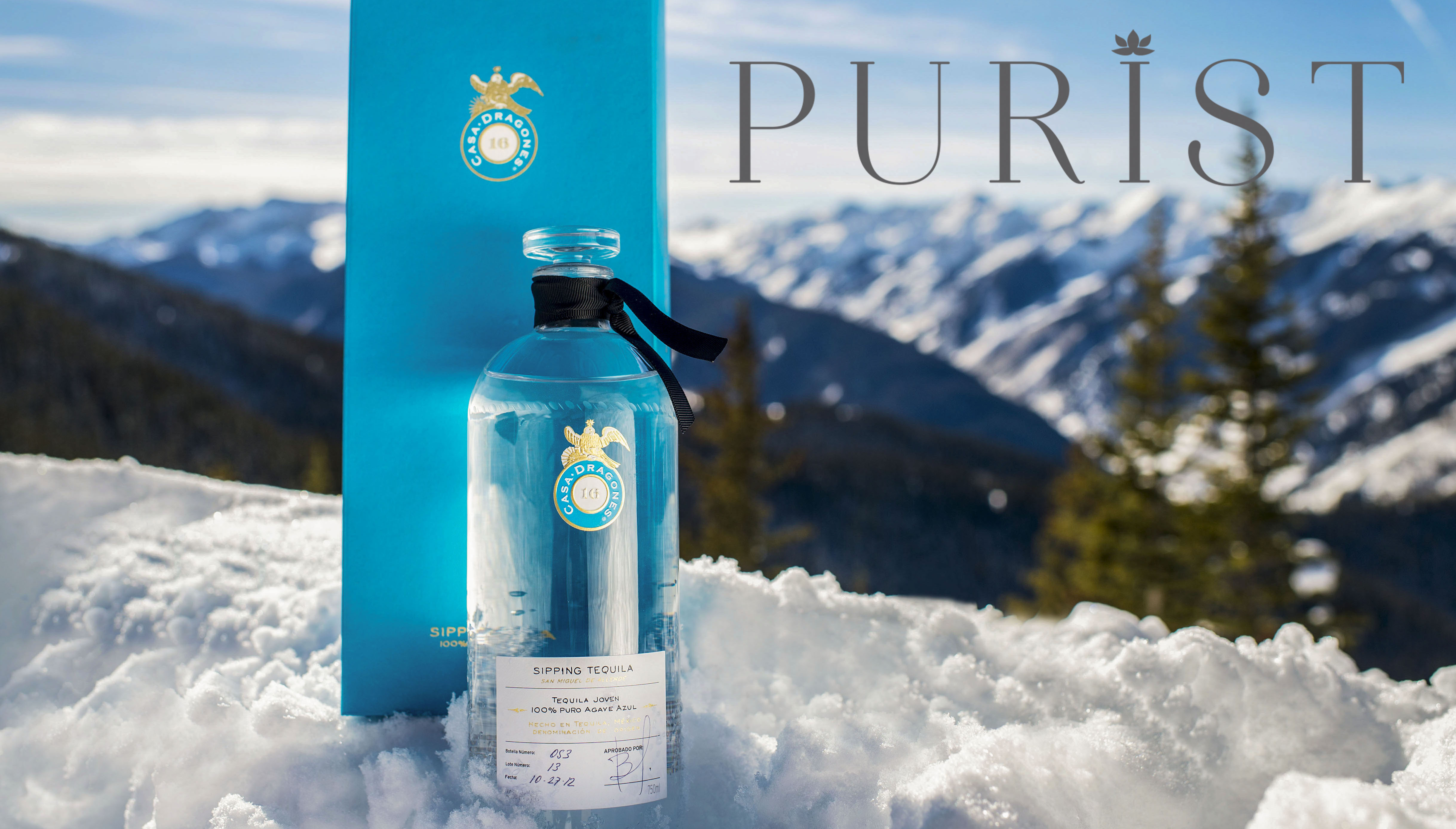 Joven on Aspen Ski mountains with blue box magazine feature on Purist Mag